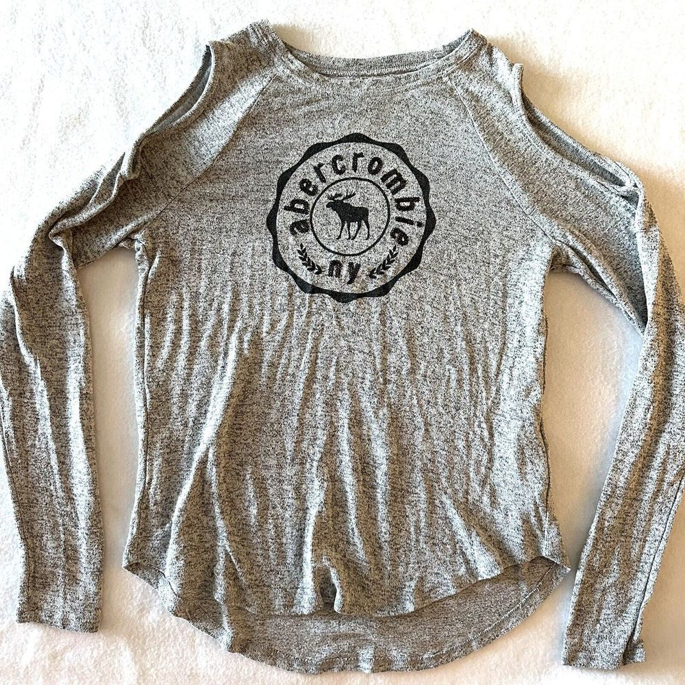ABERCROMBIE Kids Girls 15/16 MOOSE Cold Shoulder Sequin Heather‎ Gray Top Shirt